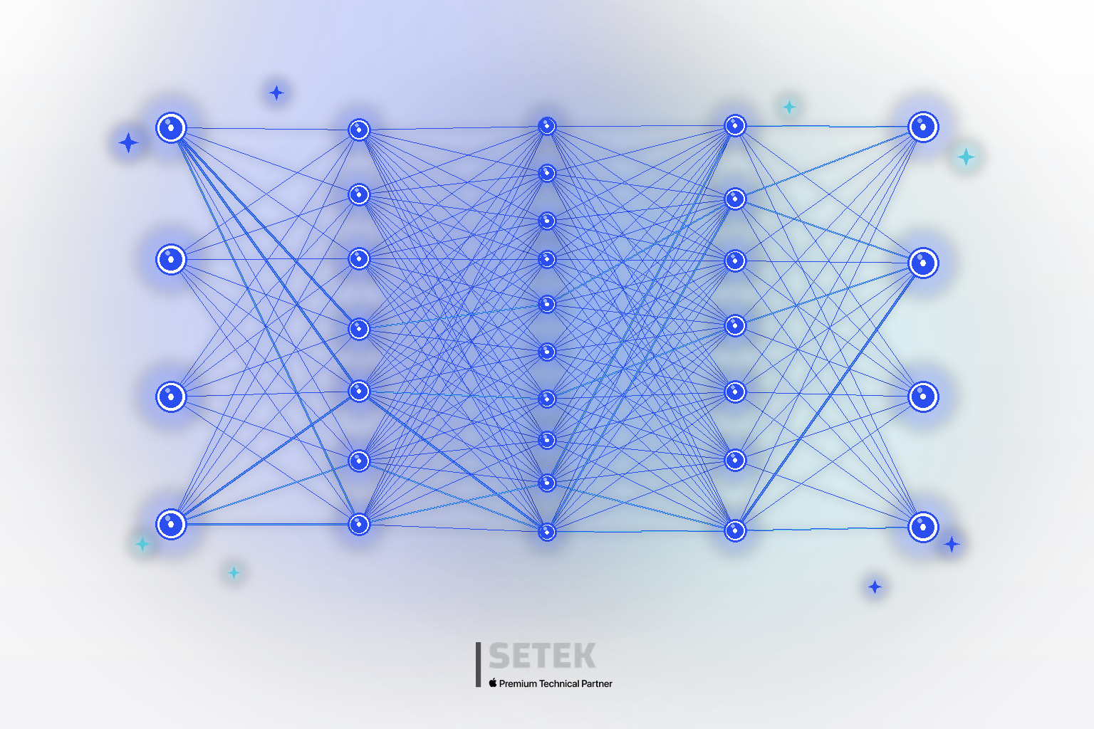 Abstract blue neural network illustration representing artificial intelligence for business in the UAE