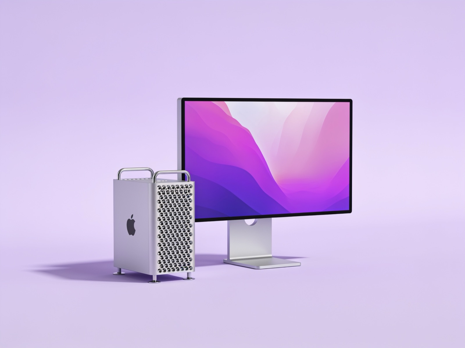 Mac Pro and Studio Display on lilac background