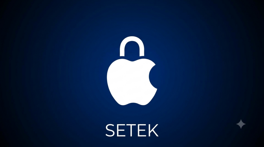 Apple logo shaped like a padlock with an AI sparkle icon, symbolizing Apple Intelligence and Private Cloud Compute security