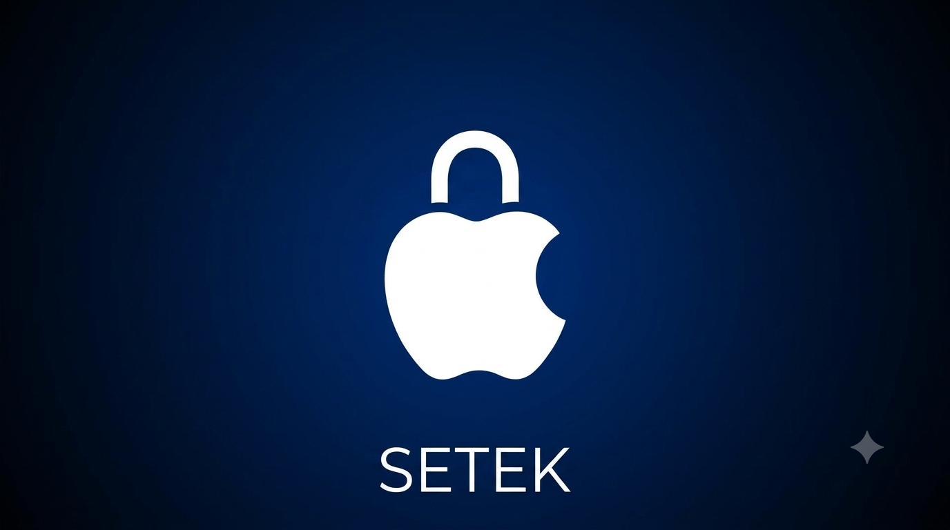 Apple logo shaped like a padlock with an AI sparkle icon, symbolizing Apple Intelligence and Private Cloud Compute security